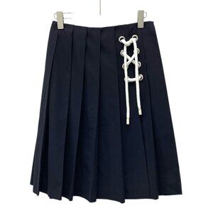 Prada Womens Deep Blue Wool Pleated Skirt With Lace-Up Detail Size 36 XS Made In